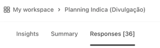 My wordkspace > Planning Indica (Divulgação) | Insights - Summary - Responses [36]