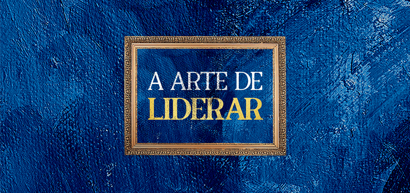 Fundo Azul de Pintura com um quadro com a Logo da A Arte de Liderar