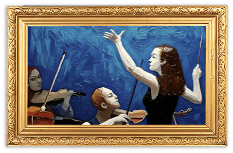 Quadro com uma pintura de uma orquestra
